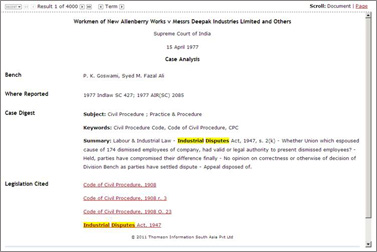 WESTLAW INDIA Case Analysis